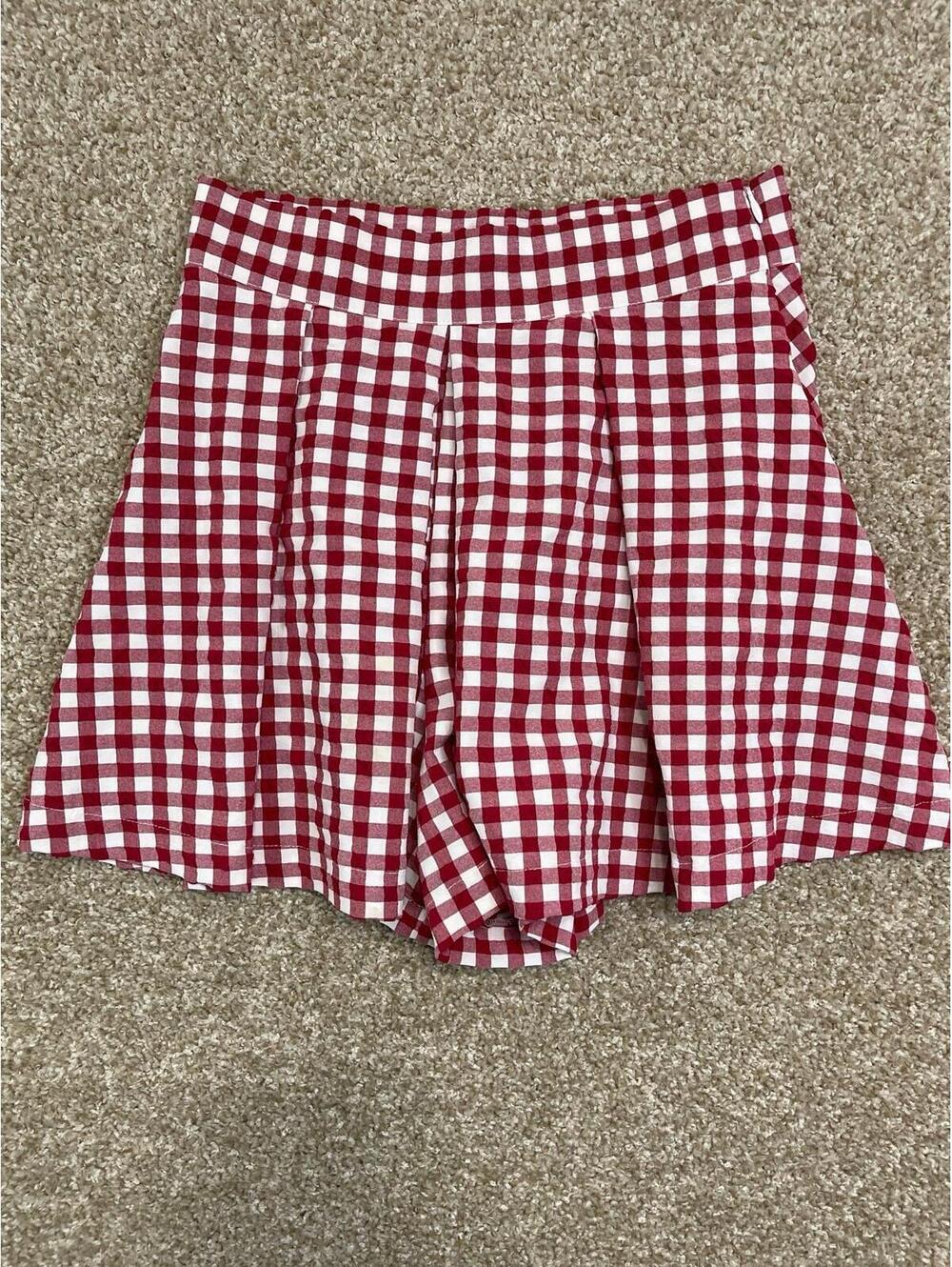 Pink Gingham Plaid Annex Pleated Shorts Size S Elastic